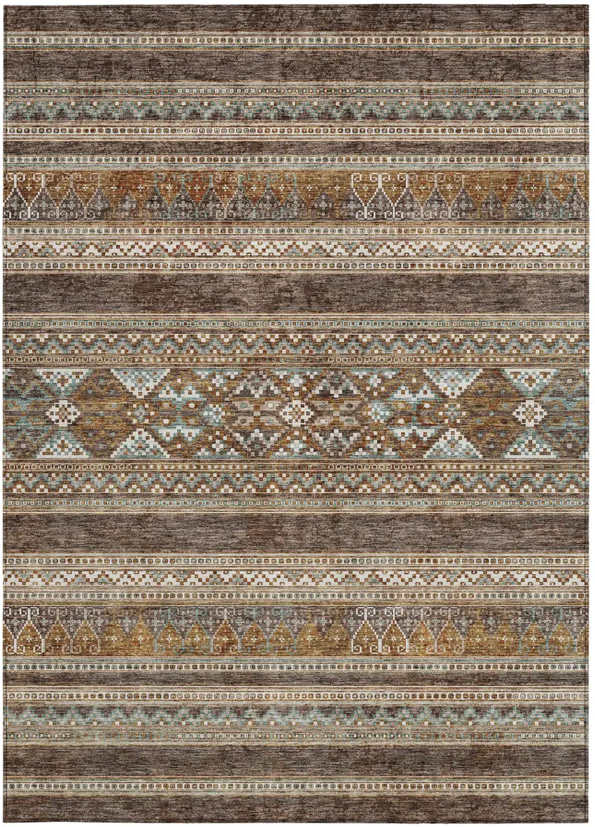 Chocolate And Gray Southwestern Washable Indoor Outdoor Area Rug Photo 4