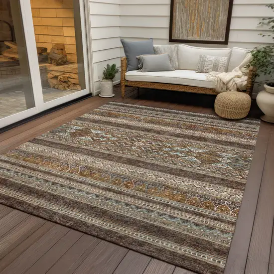 Chocolate And Gray Southwestern Washable Indoor Outdoor Area Rug Photo 6