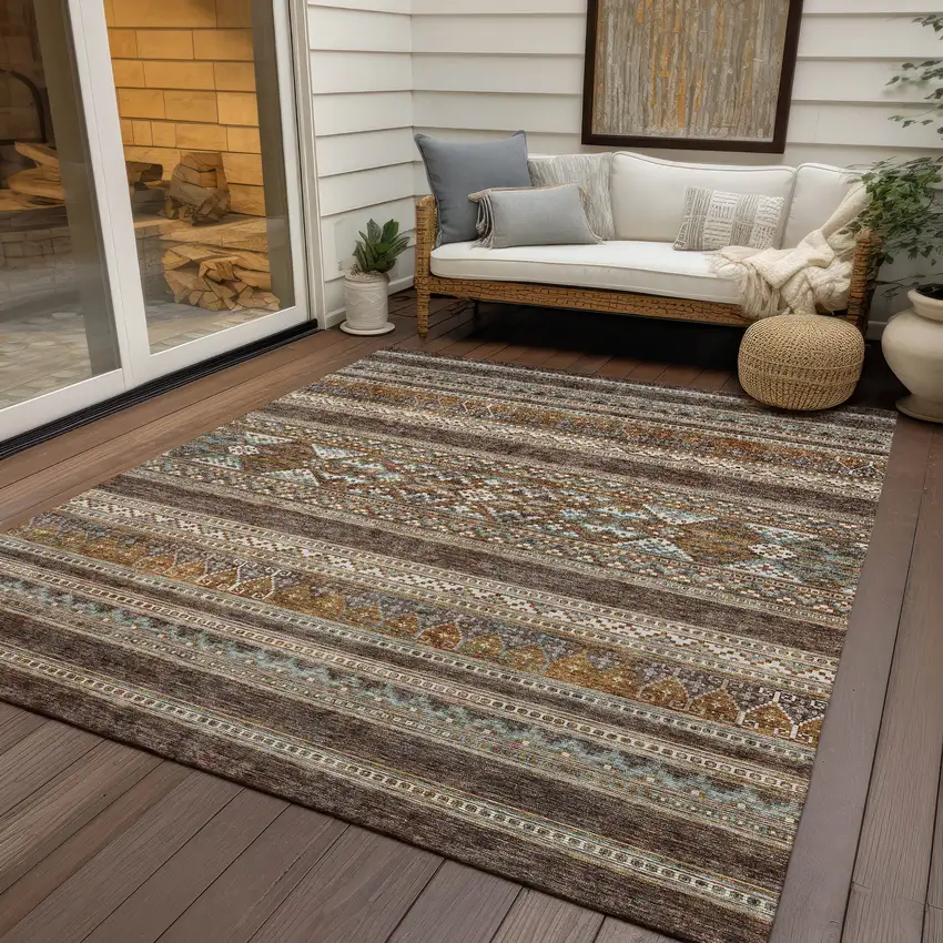 Chocolate And Gray Southwestern Washable Indoor Outdoor Area Rug Photo 7