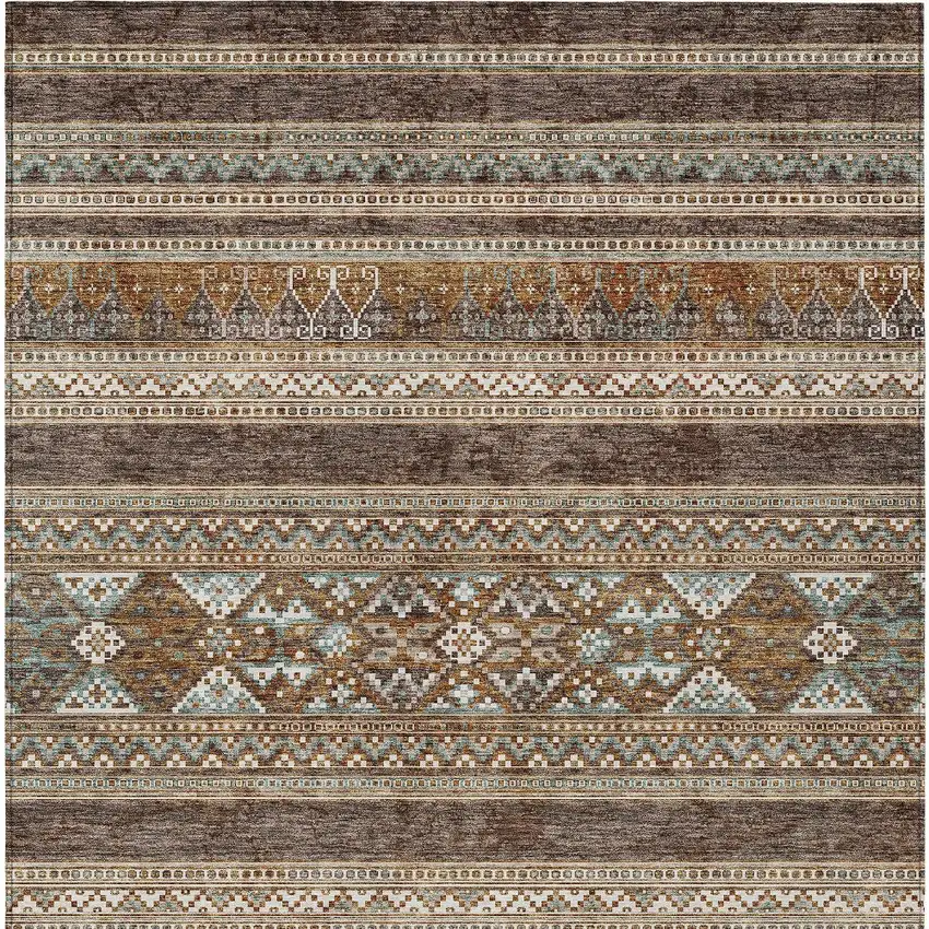 Chocolate And Gray Southwestern Washable Indoor Outdoor Area Rug Photo 4