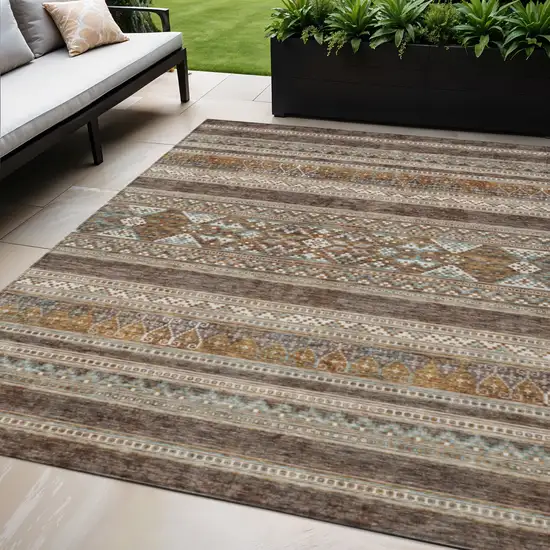 Chocolate And Gray Southwestern Washable Indoor Outdoor Area Rug Photo 1