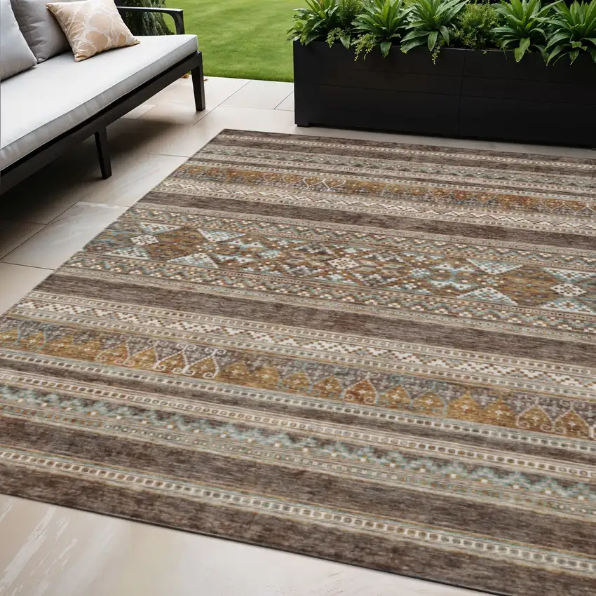 Chocolate And Gray Southwestern Washable Indoor Outdoor Area Rug Photo 1