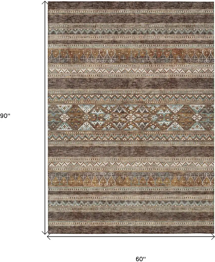 Chocolate And Gray Southwestern Washable Indoor Outdoor Area Rug Photo 3