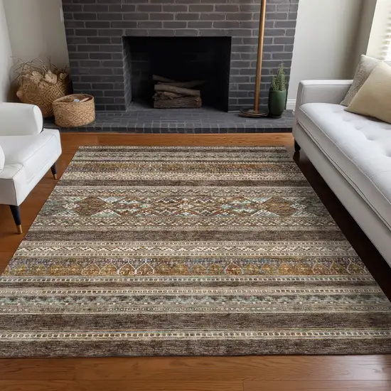 Chocolate And Gray Southwestern Washable Indoor Outdoor Area Rug Photo 8