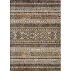 Photo of Chocolate And Gray Southwestern Washable Indoor Outdoor Area Rug