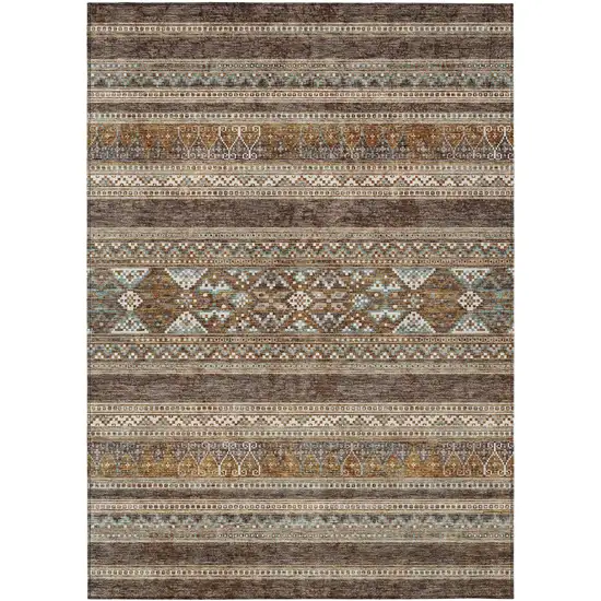 Chocolate And Gray Southwestern Washable Indoor Outdoor Area Rug Photo 1
