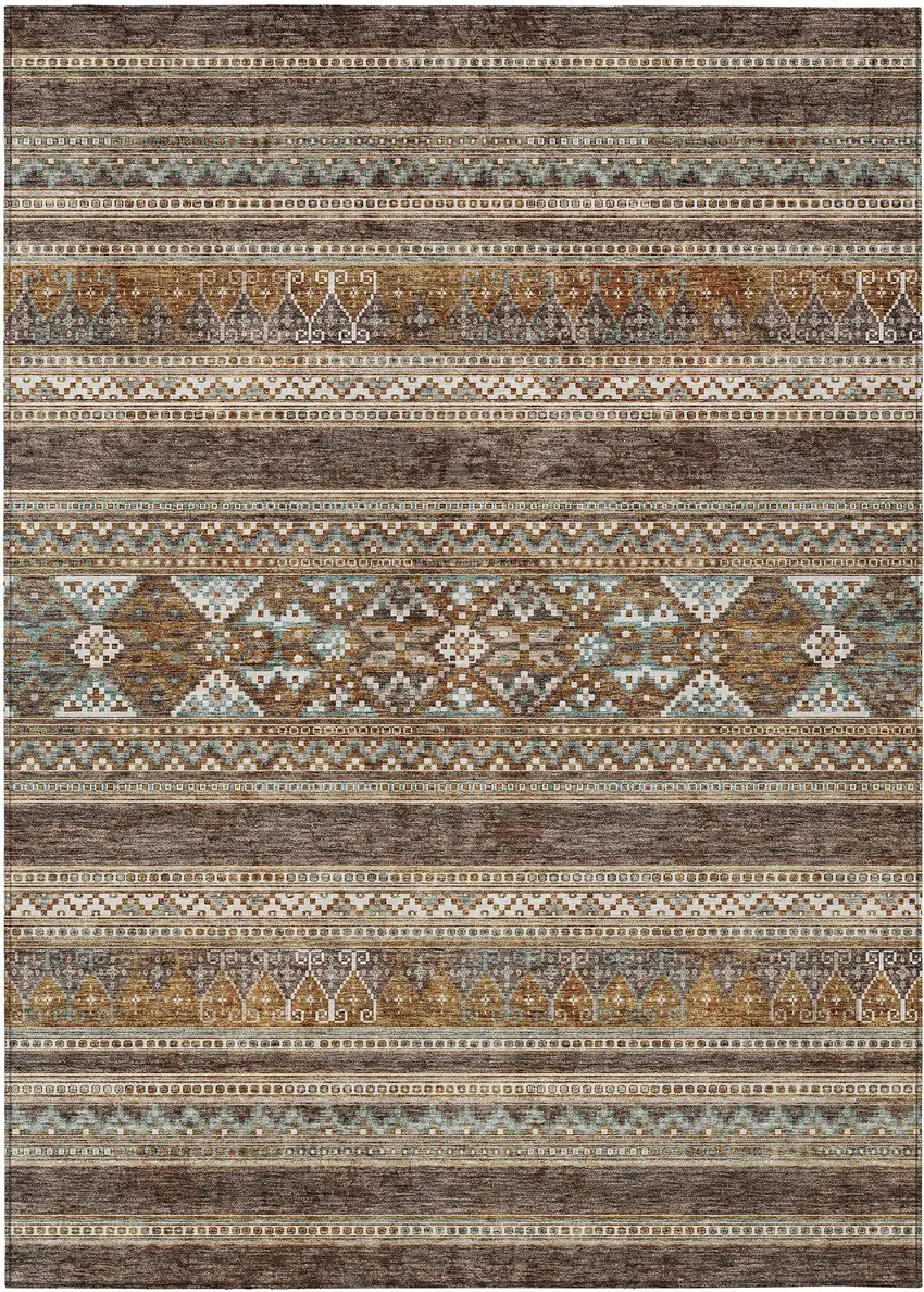 Chocolate And Gray Southwestern Washable Indoor Outdoor Area Rug Photo 1