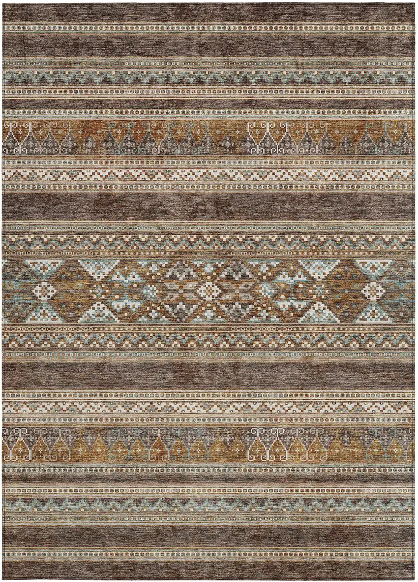 Chocolate And Gray Southwestern Washable Indoor Outdoor Area Rug Photo 5