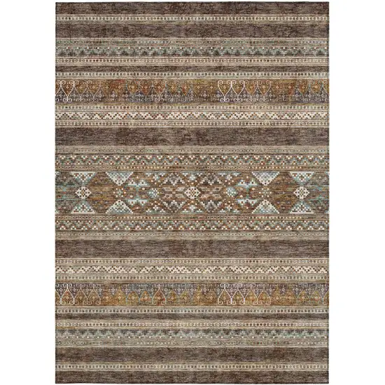 Chocolate And Gray Southwestern Washable Indoor Outdoor Area Rug Photo 5