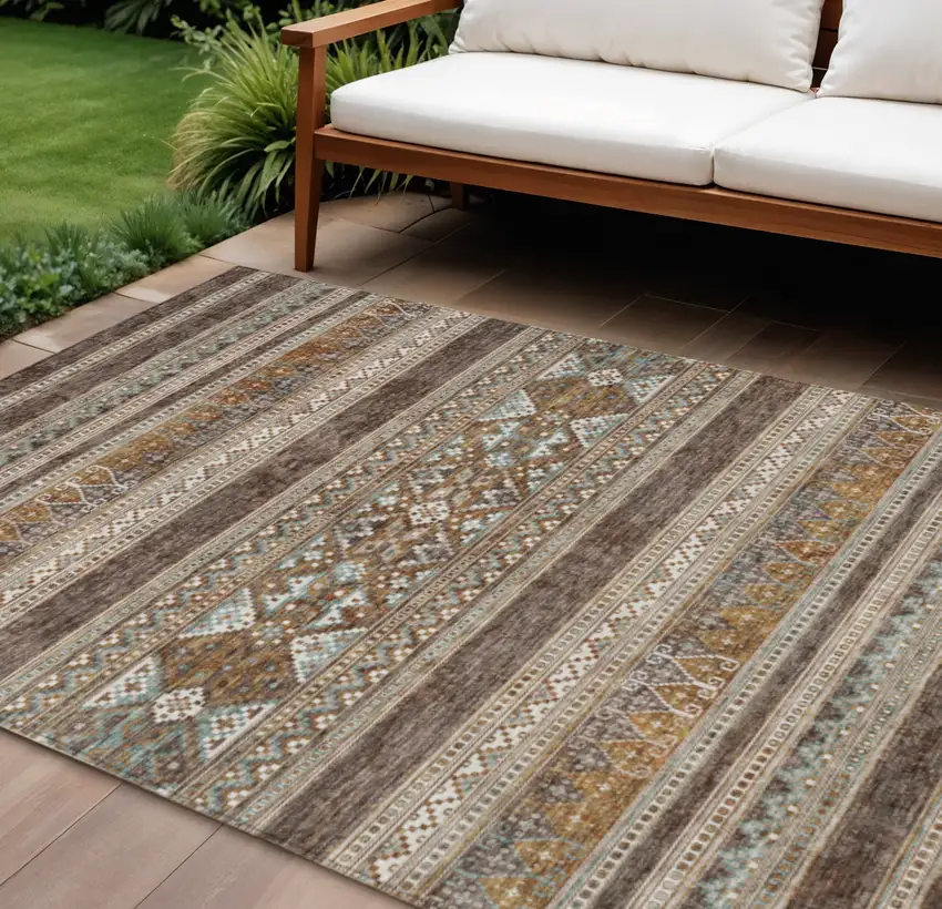 Chocolate And Gray Southwestern Washable Indoor Outdoor Area Rug Photo 1
