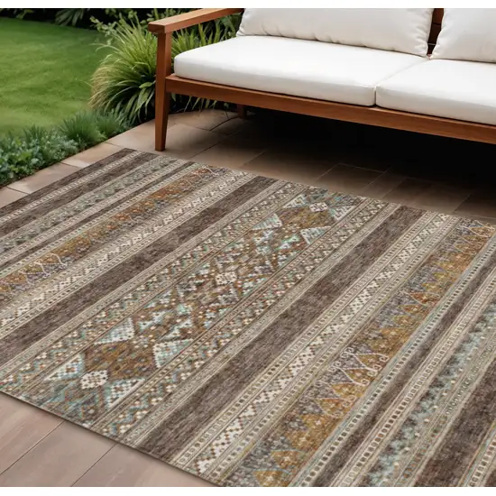 Chocolate And Gray Southwestern Washable Indoor Outdoor Area Rug Photo 1