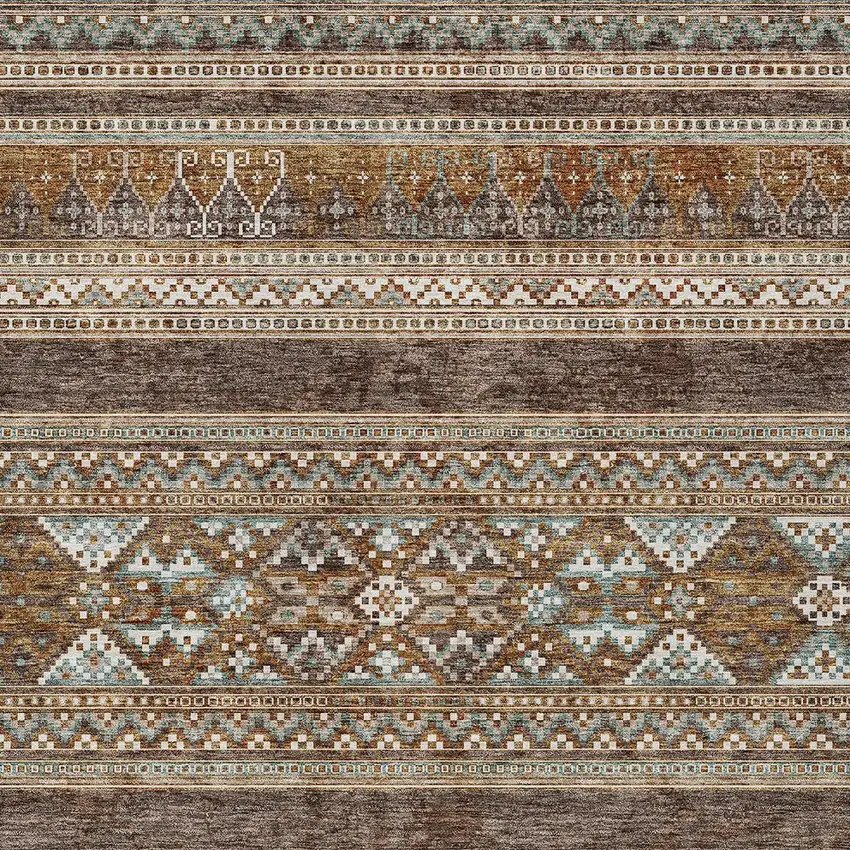 Chocolate And Gray Southwestern Washable Indoor Outdoor Area Rug Photo 4