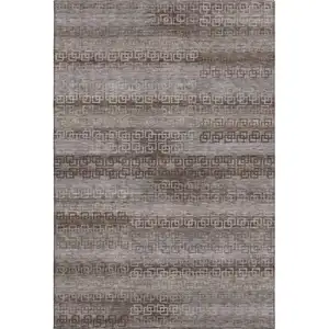 Photo of Chocolate And Gray Striped Washable Area Rug With UV Protection