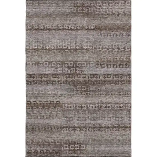 Chocolate And Gray Striped Washable Area Rug With UV Protection Photo 1
