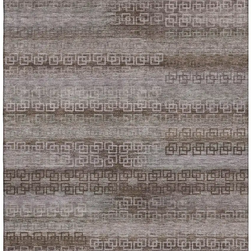 Chocolate And Gray Striped Washable Area Rug With UV Protection Photo 4
