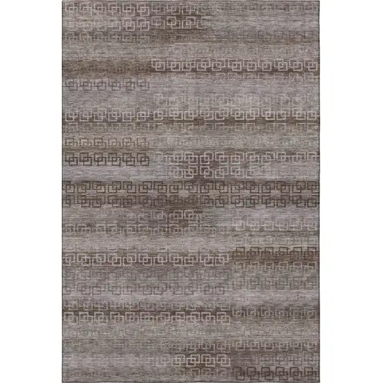 Chocolate And Gray Striped Washable Area Rug With UV Protection Photo 3