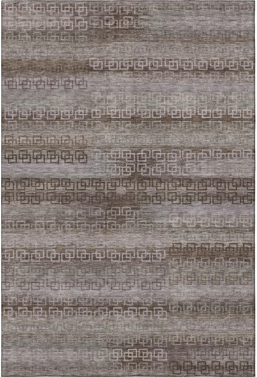 Chocolate And Gray Striped Washable Area Rug With UV Protection Photo 3