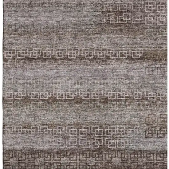 Chocolate And Gray Striped Washable Area Rug With UV Protection Photo 3
