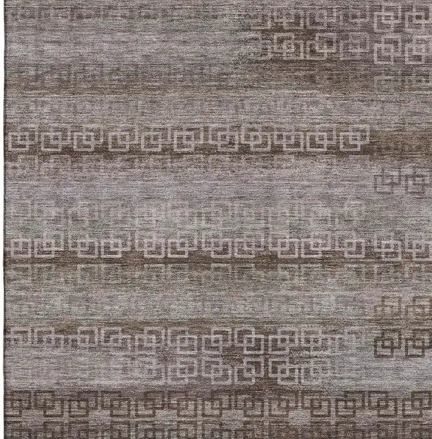 Chocolate And Gray Striped Washable Area Rug With UV Protection Photo 3
