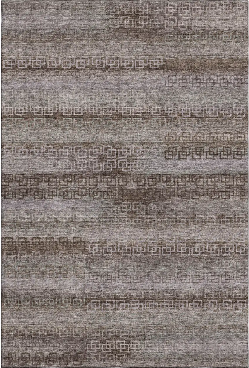 Chocolate And Gray Striped Washable Area Rug With UV Protection Photo 1