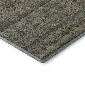 Photo of Chocolate And Gray Striped Washable Area Rug With UV Protection