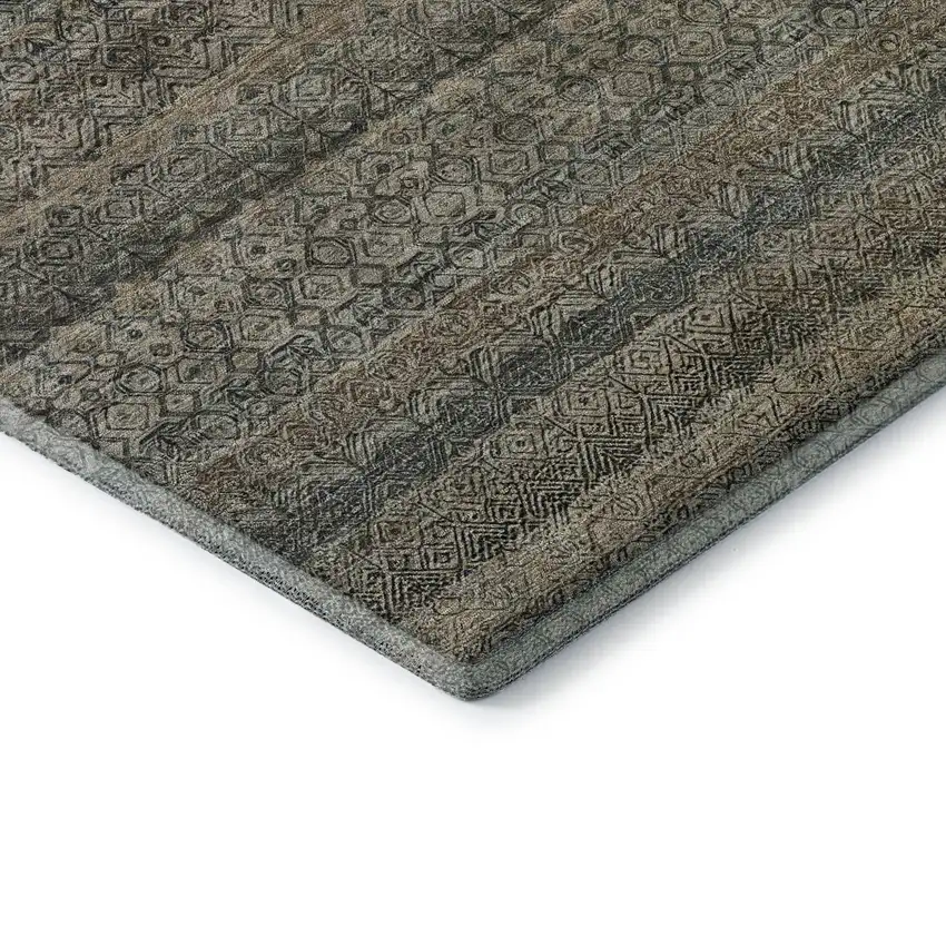 Chocolate And Gray Striped Washable Area Rug With UV Protection Photo 7