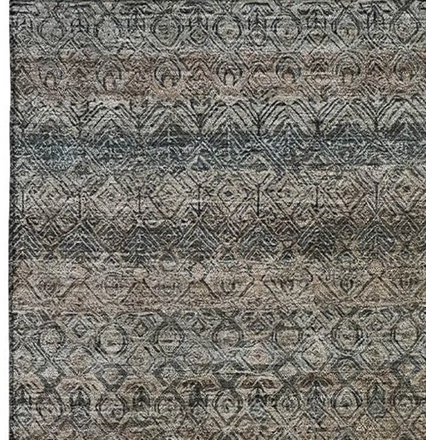 Chocolate And Gray Striped Washable Area Rug With UV Protection Photo 4