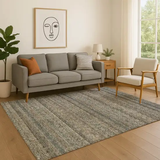 Chocolate And Gray Striped Washable Area Rug With UV Protection Photo 5