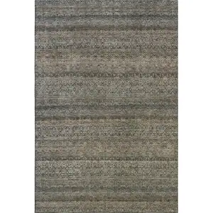 Photo of Chocolate And Gray Striped Washable Area Rug With UV Protection