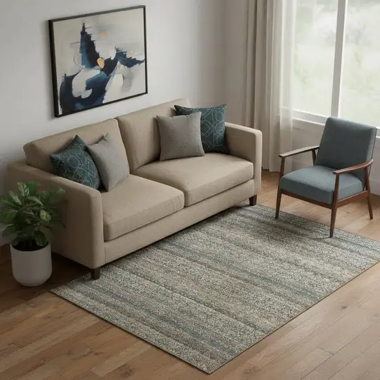 Chocolate And Gray Striped Washable Area Rug With UV Protection Photo 2