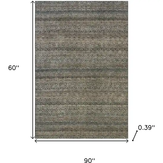 Chocolate And Gray Striped Washable Area Rug With UV Protection Photo 9