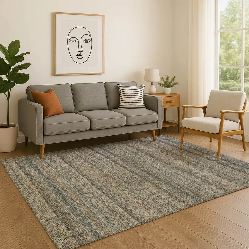 Chocolate And Gray Striped Washable Area Rug With UV Protection Photo 5