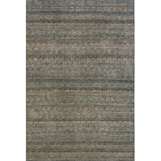Chocolate And Gray Striped Washable Area Rug With UV Protection Photo 4