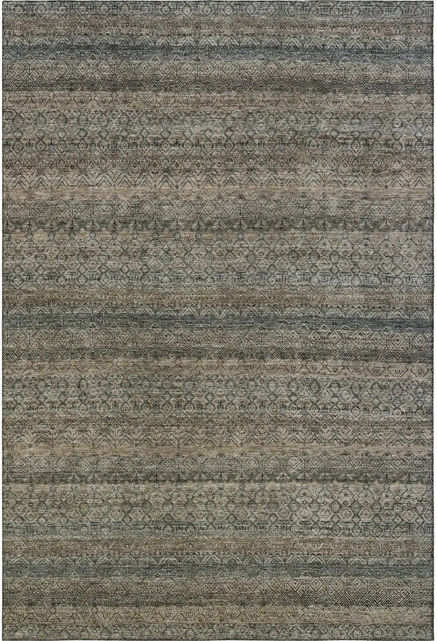 Chocolate And Gray Striped Washable Area Rug With UV Protection Photo 4