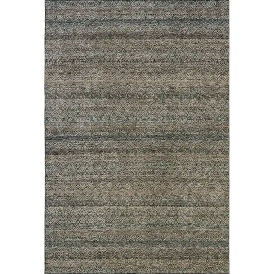 Chocolate And Gray Striped Washable Area Rug With UV Protection Photo 1