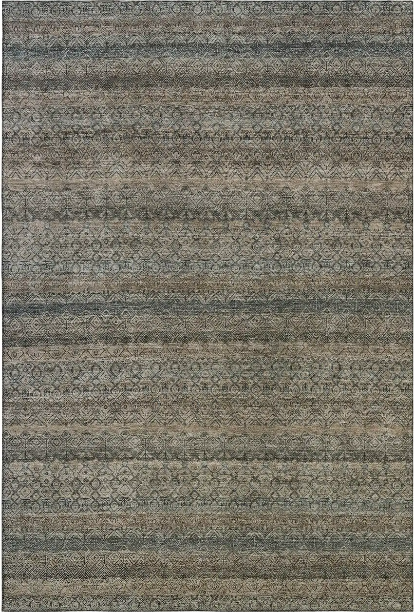 Chocolate And Gray Striped Washable Area Rug With UV Protection Photo 1