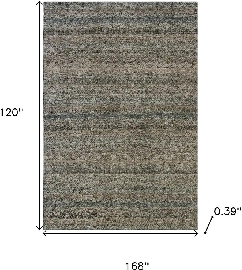Chocolate And Gray Striped Washable Area Rug With UV Protection Photo 9