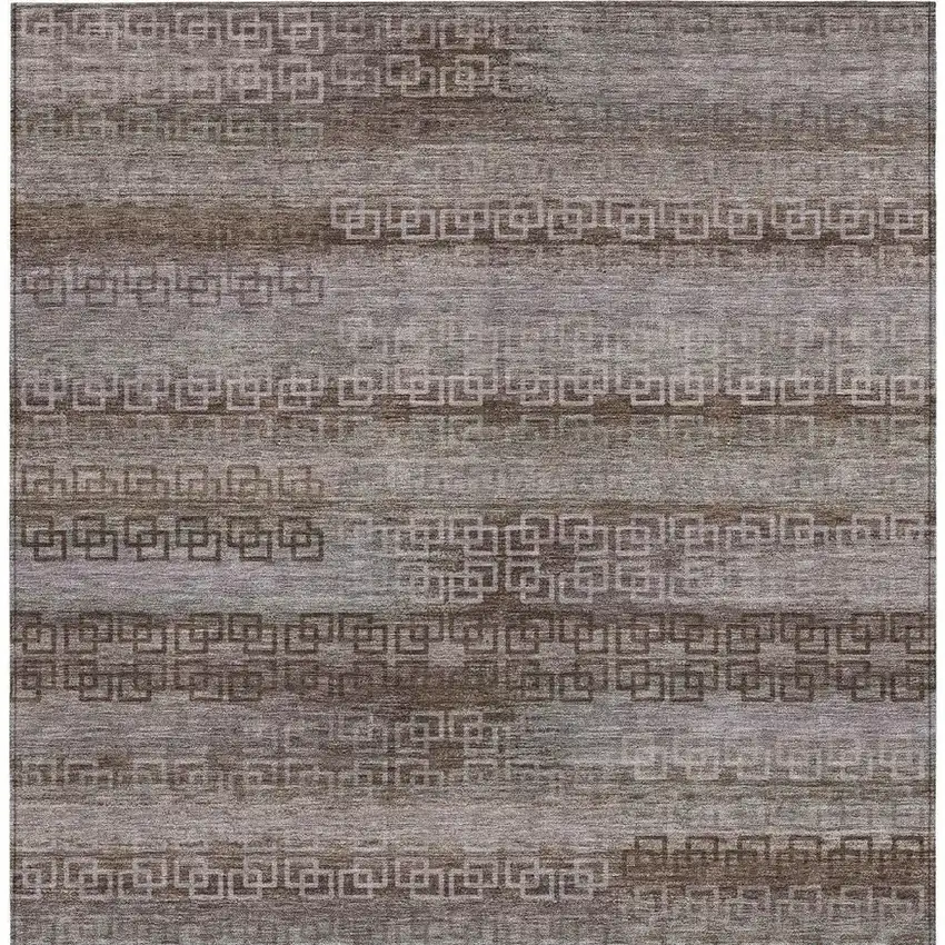 Chocolate And Gray Striped Washable Indoor Outdoor Area Rug Photo 3