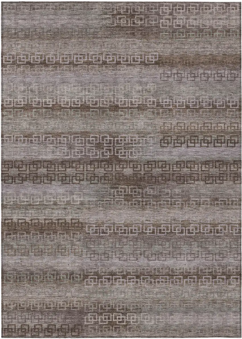 Chocolate And Gray Striped Washable Indoor Outdoor Area Rug Photo 9
