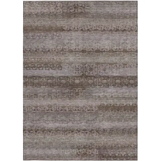 Chocolate And Gray Striped Washable Indoor Outdoor Area Rug Photo 1