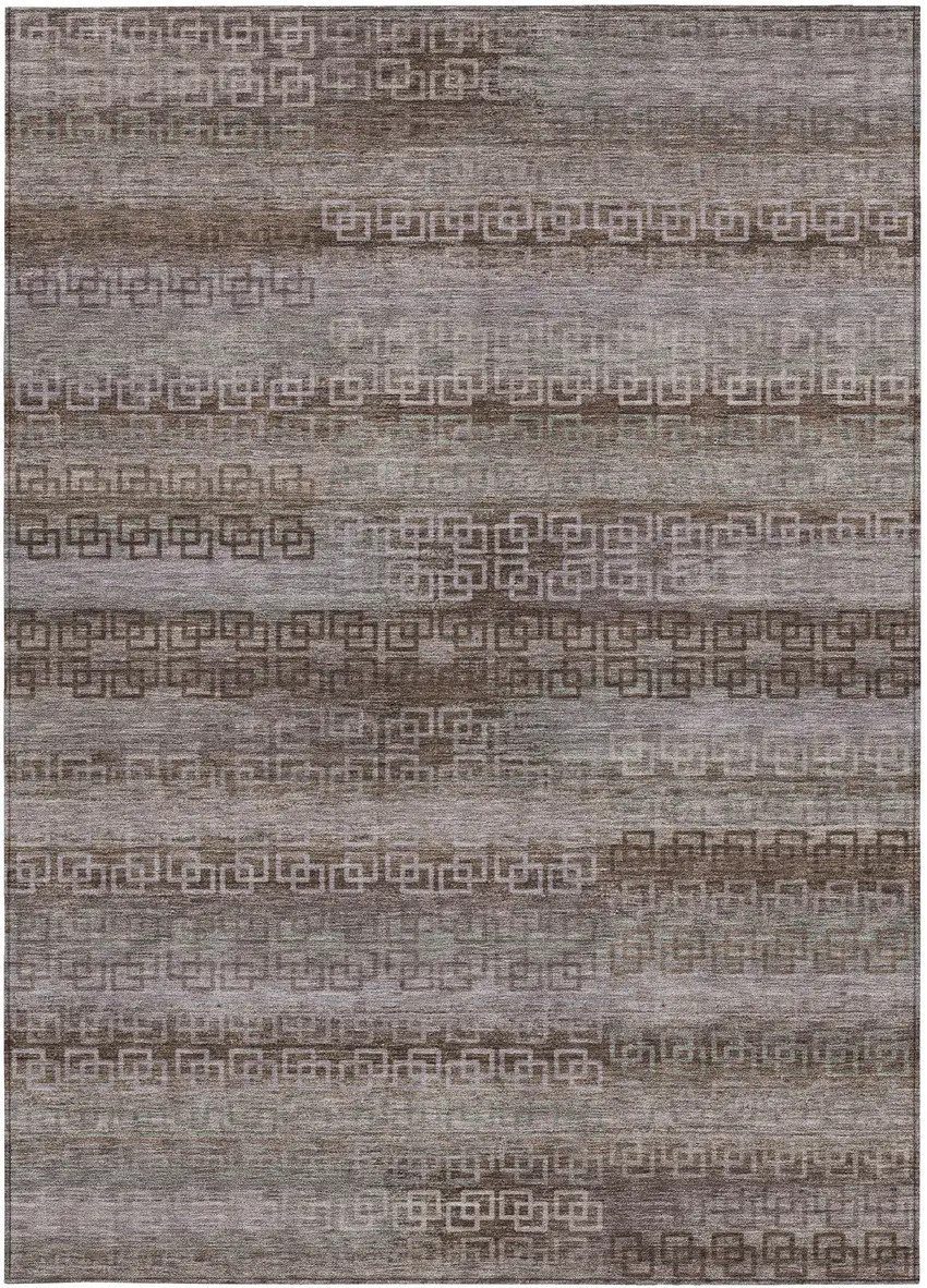 Chocolate And Gray Striped Washable Indoor Outdoor Area Rug Photo 1