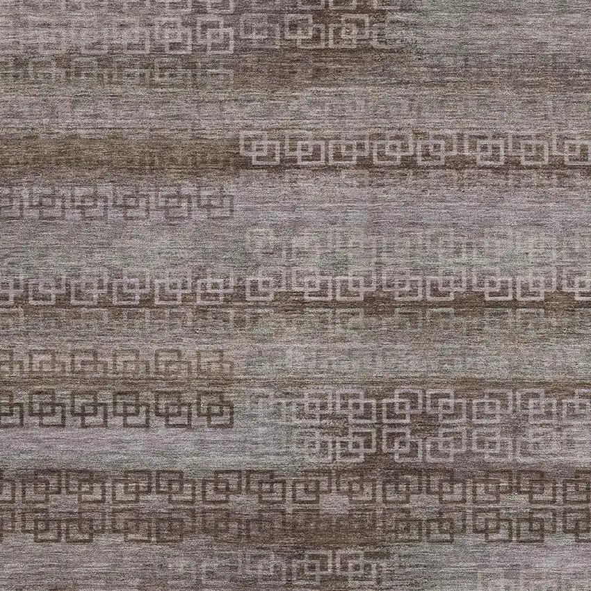 Chocolate And Gray Striped Washable Indoor Outdoor Area Rug Photo 3