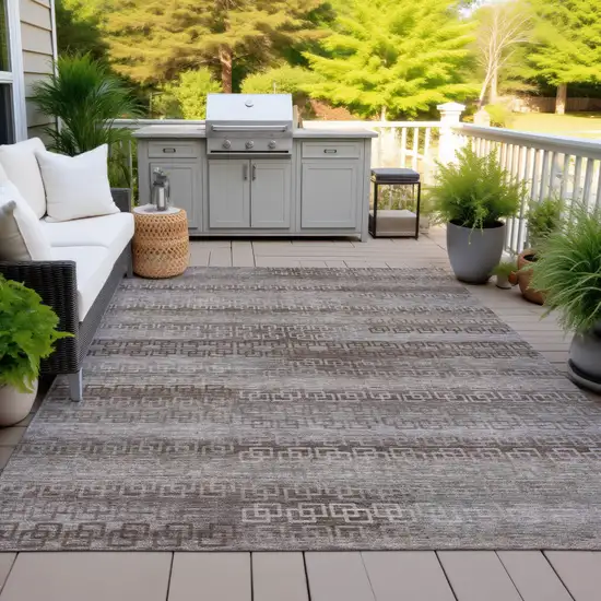 Chocolate And Gray Striped Washable Indoor Outdoor Area Rug Photo 5