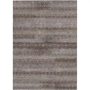 Photo of Chocolate And Gray Striped Washable Indoor Outdoor Area Rug