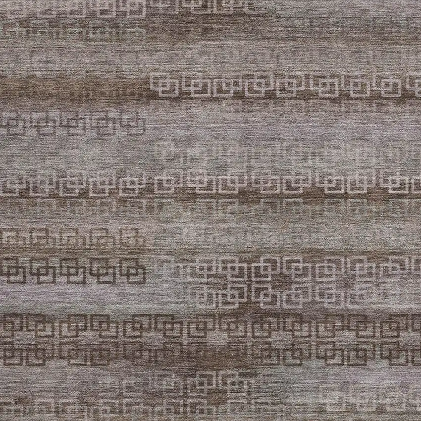 Chocolate And Gray Striped Washable Indoor Outdoor Area Rug Photo 3