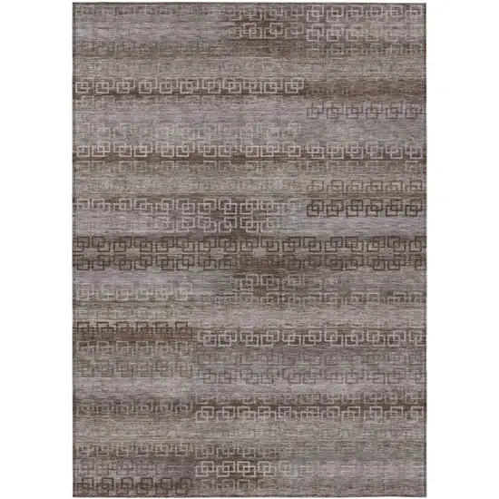 Chocolate And Gray Striped Washable Indoor Outdoor Area Rug Photo 9