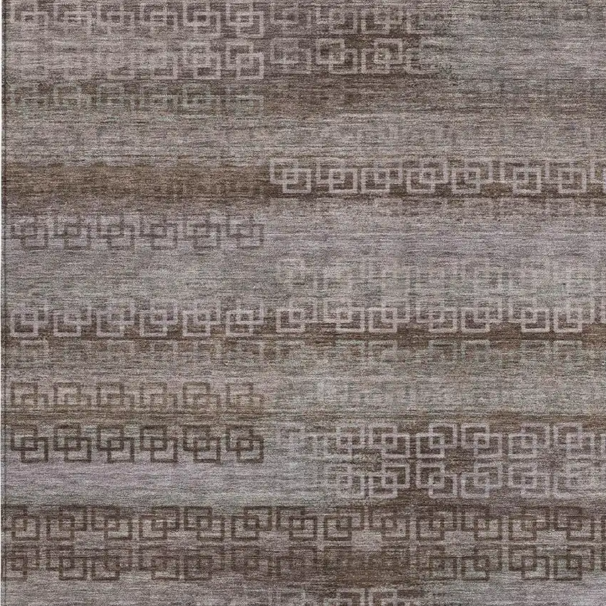 Chocolate And Gray Striped Washable Indoor Outdoor Area Rug Photo 3