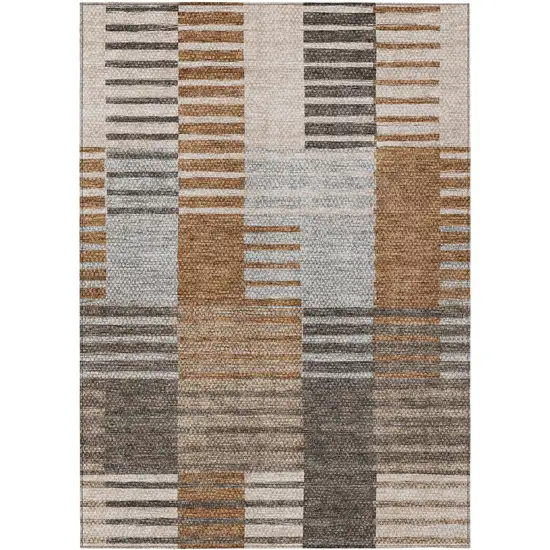 Chocolate And Gray Striped Washable Indoor Outdoor Area Rug Photo 2