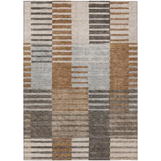 Chocolate And Gray Striped Washable Indoor Outdoor Area Rug Photo 2