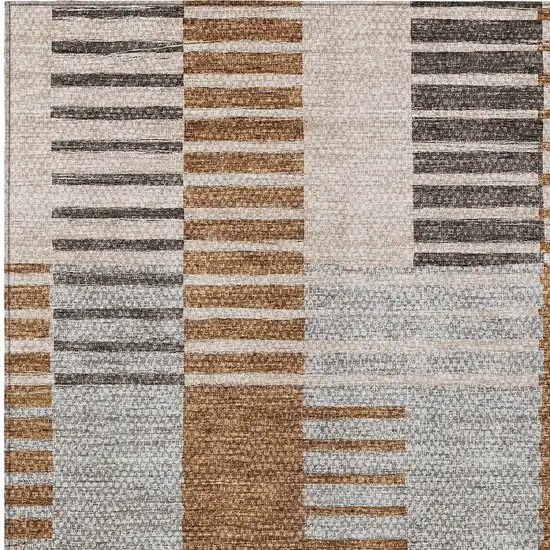 Chocolate And Gray Striped Washable Indoor Outdoor Area Rug Photo 6